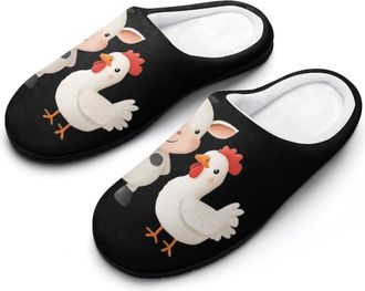 Generic Cute Cow And Chicken Mens House Slippers Memory Foam Washable Cotton Slip on Home Shoes