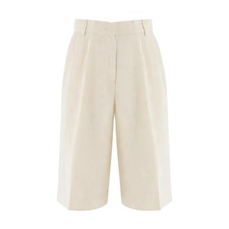 Fabiana Filippi Fluid Linnen en Viscose Bermuda Shorts - Dames - Korte Broeken - Beige - S - Linnen - Korte Broeken