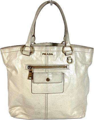 Prada Ivory Leather Shoulder Bag Tote Bag (Pre-Owned)