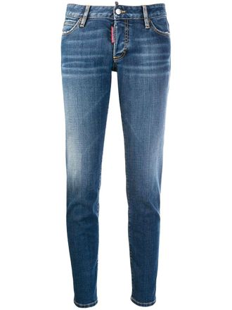 Dsquared2 low-rise skinny jeans - women - Spandex/Elastane/Polyester/Cotton/Cotton/Calf Leather - 40 - Blue