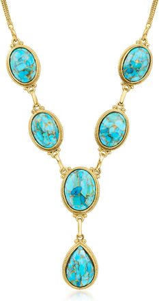 Ross-Simons Turquoise Y-Necklace in 18kt Gold Over Sterling