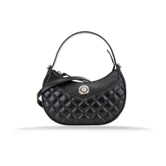 Versace Handbags, female, Black, Size: ONE SIZE Quilted Leather Crossbody Bag