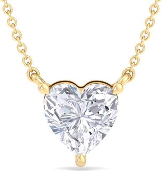 SuperJeweler Heart Shape Lab Grown Diamond Pendant Necklace in 14K White or Yellow Gold - 1/4 to 7 Carat Total Weight - Classic Solitaire Setting for Women