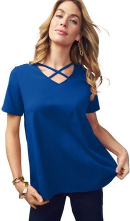 Jessica London Stretch Cotton Crisscross Strap Tee in Dark Sapphire at Nordstrom, Size Medium