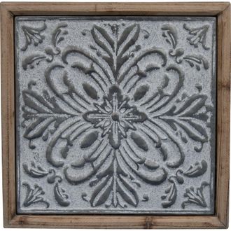 Foreside Home And Garden Whitewashed Tin Tile with Wood Frame Wall Decor in Gray at Nordstrom