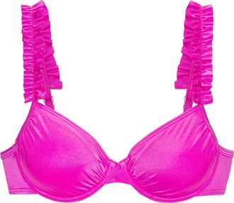Lascana B&uuml;gel-Bikini-Top LASCANA Liora, Damen, Gr. 36, Cup C, blau (magenta), Recycling-Polyamid, gl&auml;nzend, Bikini-Oberteile B&uuml;gel-Bikini-Top, mit R&uuml;schen