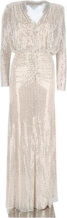 Self Portrait Ivory Dotted V-Neck Flared Maxi Dress