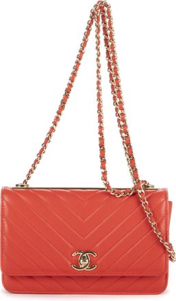 Chanel Pre-owned Womens Trendy Wallet on Chain Shoulder Bag - Orange - One Size