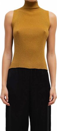 Leset Blake Rib Sleeveless Turtleneck Top In Bronze