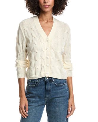 Fort&eacute; Cashmere Wool & Cashmere-Blend Cable V-Neck Cardigan