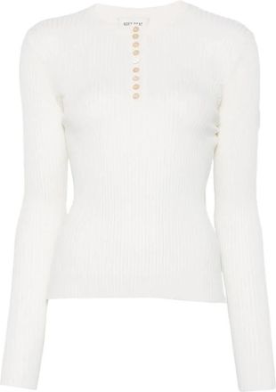 Soft Goat Ribbed Henley Top - Dames - Longsleeves - Wit - S - Tops