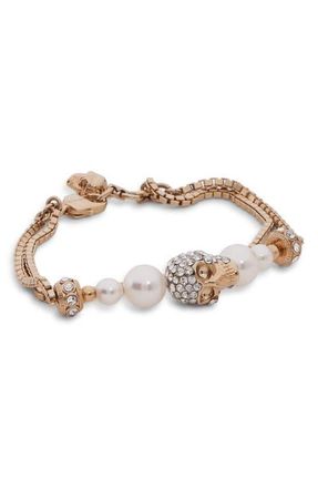 Alexander McQueen Skull bracelet with black pearls from