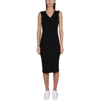 Moncler Knitted Dresses, female, Black, Size: XS V-neck Logo Detail Midi Dress