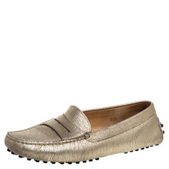 Tod's Tods Metallic Gold Leather Penny Loafers