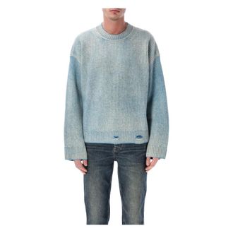 Represent Round-neck Knitwear, male, Blue, Size: 2XL Reversible Fade Out Sweater