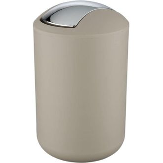 WENKO Pattumiera Bagno, Pattumiera Piccola per Bagno, coperchio basculante, Brasil l, capacit&agrave; 6,5L, plastica pet infrangibile, &oslash;19,5x31 cm, Taupe - Wenko