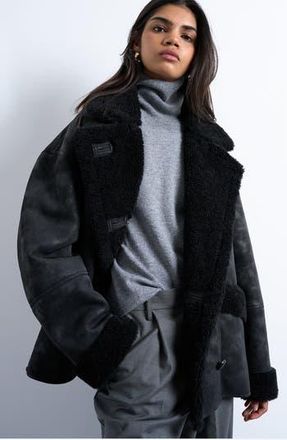 Topshop Oversize Faux Leather Coat in Black at Nordstrom Rack, Size Large