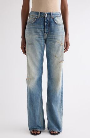 Acne Studios 2021 Daybreak Distressed Wige Leg Jeans in Mid Blue at Nordstrom, Size 26 30