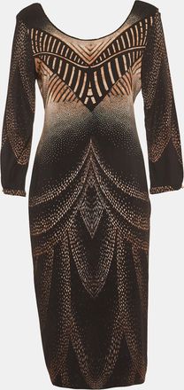 Roberto Cavalli Black/beige Printed Jersey Mini Dress