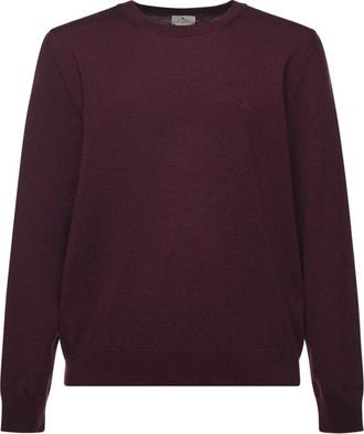 Etro Wol trui met geborduurd monogram - Heren - Ronde hals truien - Rood - 2XL - Wol - Truien & Vesten