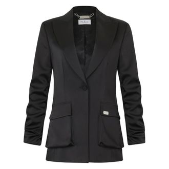 Philipp Plein Jassen, Dames, Zwart, XL, Satijn, Satin Cargo Fit Blazer