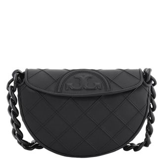 Tory Burch Black Leather Fleming Soft Mini Crescent Bag