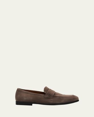 Ferragamo Mens Tiberio Kid Suede Micro-Gancio Penny Loafers