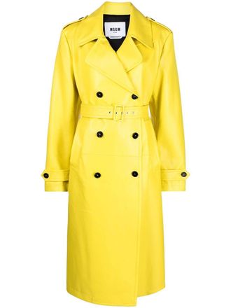 Msgm double-breasted belted faux-leather trench coat - women - Polyester/Viscose/Elastane - 40 - Yellow