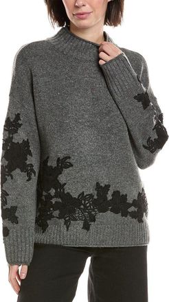 Vince Camuto Floral Embellished Mock Neck Sweater