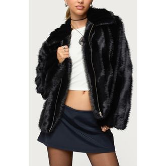Edikted Tedi Faux Fur Jacket in Black at Nordstrom, Size X-Small