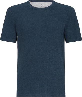 Brunello Cucinelli Denim-effect Ribbed Cotton Jersey Crew-neck T-shirt