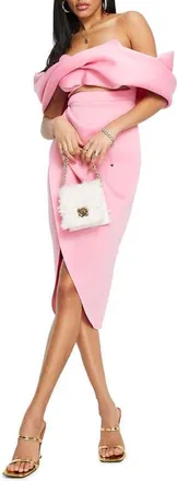 Asos Off the Shoulder Cutout Midi Dress in Bright Pink at Nordstrom, Size 10
