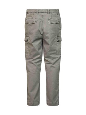 Brunello Cucinelli Mens Cargo Trousers Peached Cotton Gabardine Washed Green