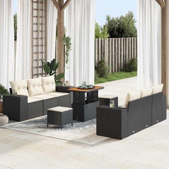 vidaXL Conjunto De Sof&aacute; De Jard&iacute;n 9 Pcs Negro Y Crema 90 X 55 X 71 Cm Vidaxl