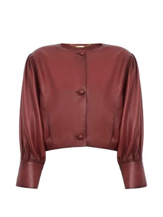 Chlo&eacute; Cropped Leather Round Neck Jacket