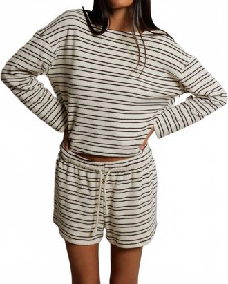 perfectwhitetee Keri Long Sleeve Top In Natural Chocolate Stripe