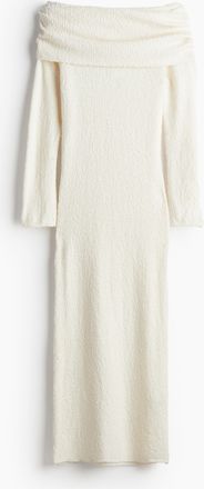 H&M Schulterfreies Kleid in Boucléstrick - White