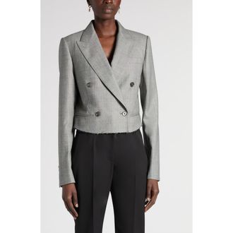 Alexander McQueen Crop Double Breasted Wool Blazer in Black/ivory at Nordstrom, Size 42