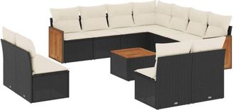 vidaXL Set De Sof&aacute;s De Jard&iacute;n 12 Piezas Cojines Rat&aacute;n Sint&eacute;tico Negro Vidaxl