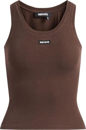 Rotate Ribgebreide Tanktop - Dames - Tops zonder mouwen - Bruin - S - Katoen - Tops