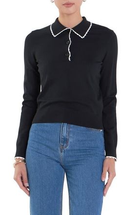 English Factory Scallop Polo Sweater in Black/White at Nordstrom, Size X-Small