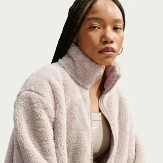 Nike Womens Nike Sportswear Essential High-Pile Fleece Jacket in Brown | HV2815-236