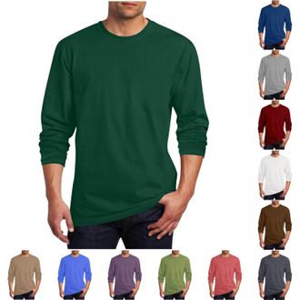 Generic Long Sleeve T Shirt Mens Basic Sports Tops Lightweight Mens Plain Crew Neck T-Shirt Loose Fit Tee Shirt Cotton Pullover Breathable Long Sleeve T-Shirt