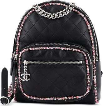Chanel Elegant Trim Quilted Leather with Tweed Small backpack - Zwart