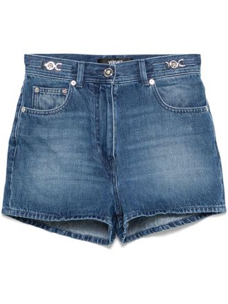 【関税&送料込】Versace Light-Blue Cotton Shorts VERSACE Cocco Barocco Printed Nylon Swim Shorts Versace