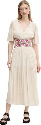 Desigual Kleedjes, Dames, Beige, L, Katoen, Element Jurk