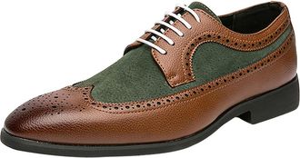 Generic Mens Business Formal Shoes Lace-ups Classic Brogues Pointed Toe Leather Oxfords Block Heel Non Slip Shoe Plus Size Comfy Footwear for Gatherings with 