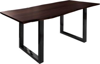 Massivmoebel24 freeform 3 Tavolo da pranzo in legno di acacia - laccato grigio /gambe in ferro - antracite lucido 180x90x76
