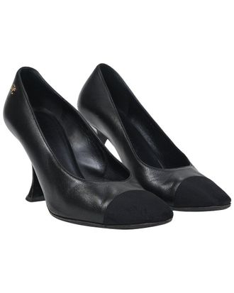 Chanel Womens Leather Interlocking Cc Sculptured Heel Pump (Authentic Pre- Loved)
