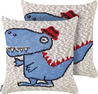 Beliani Beliani - Conjunto De 2 Cojines Decorativos Para Habitaci&oacute;n Infantil Motivo Dinosaurio Funda Algod&oacute;n Beige Y Azul 45 X 45 Cm Gambir